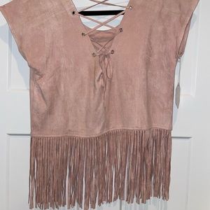 Mauve Faux Suede Lace Back Crop Top Small